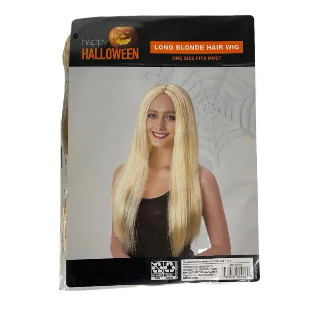 Happy Halloween Long Blonde Hair Wig Womens Halloween Costume Accessory One Size
